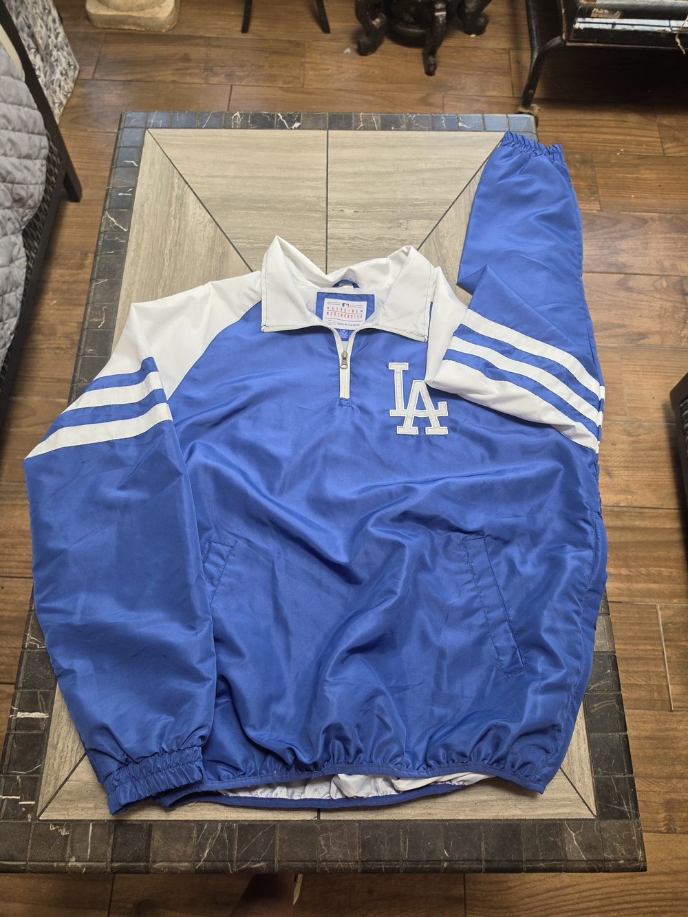 Men's Blue & White LA Pullover Windbreaker Jacket - Athletic Sport Style